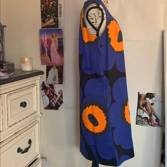 Marimekko Blue and Orange Floral Midi Dress - Picture 3 of 14